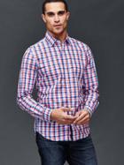 Gap Men Small Plaid Poplin Shirt - Fresh Coral