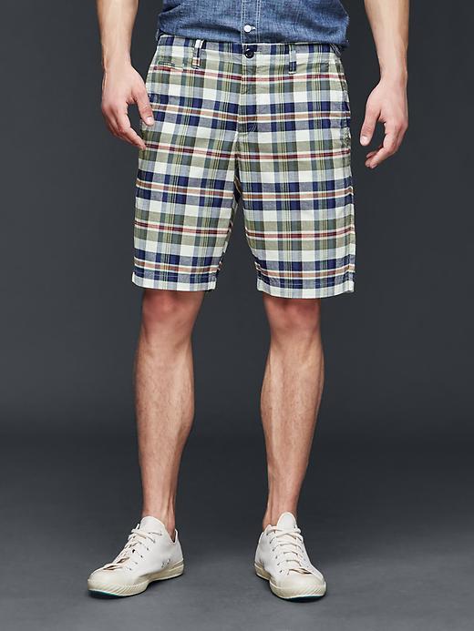 Gap Men Plaid Everyday Shorts - Navy/green Plaid