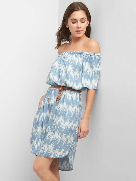 Gap Women Off Shoulder Dress - Light Blue
