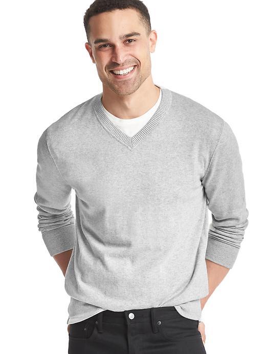 Gap Cotton V Neck Sweater - Light Gray