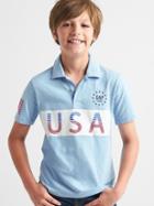 Gap Americana Logo Slub Polo - Blue Focus