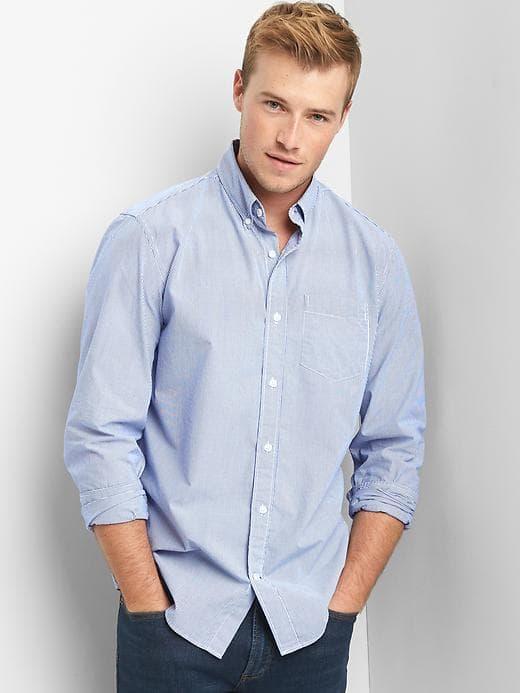 Gap Men True Wash Poplin Pinstripe Standard Fit Shirt - Imperial Blue