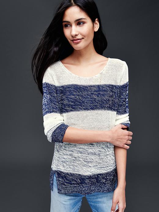Gap Women Marled Colorblock Sweater - Blue Color Block