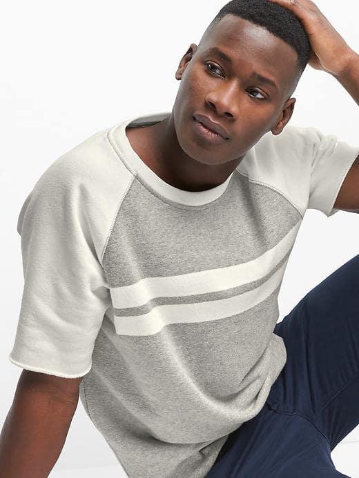 Gap Men Chest Stripe Short Sleeve Crewneck - New Heather Grey