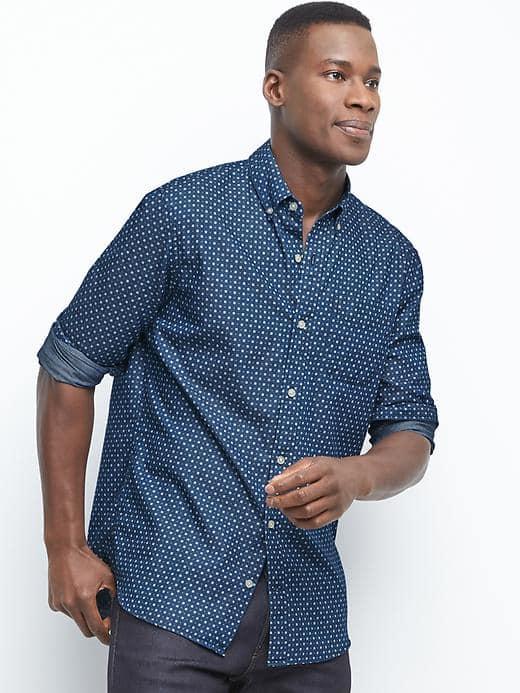 Gap Men Indigo Dot Twill Standard Fit Shirt - Dark Indigo