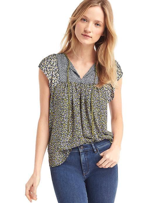 Gap Women Mix Print Split Neck Blouse - Yellow Print
