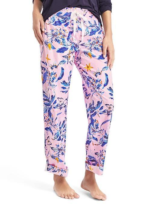 Gap Women Print Roll Tab Sleep Pants - Butterfly Botanical Pink