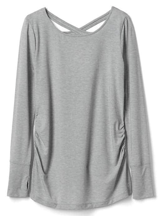 Gap Women Gapfit Breathe Long Sleeve Crossback Top - Light Gray Heather