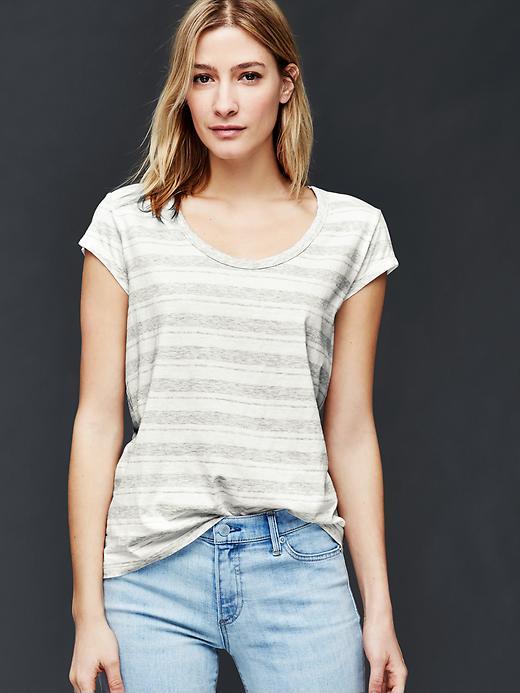 Gap Women Vintage Wash Rugby Stripe Tee - Grey