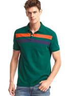 Gap Men Double Stripe Pique Polo - Green Pine