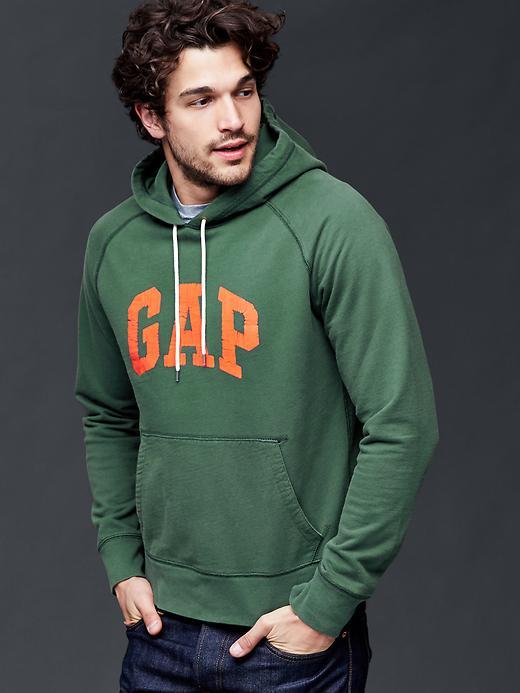 Gap Men Logo Solid Pullover Hoodie - Cucumber Peel
