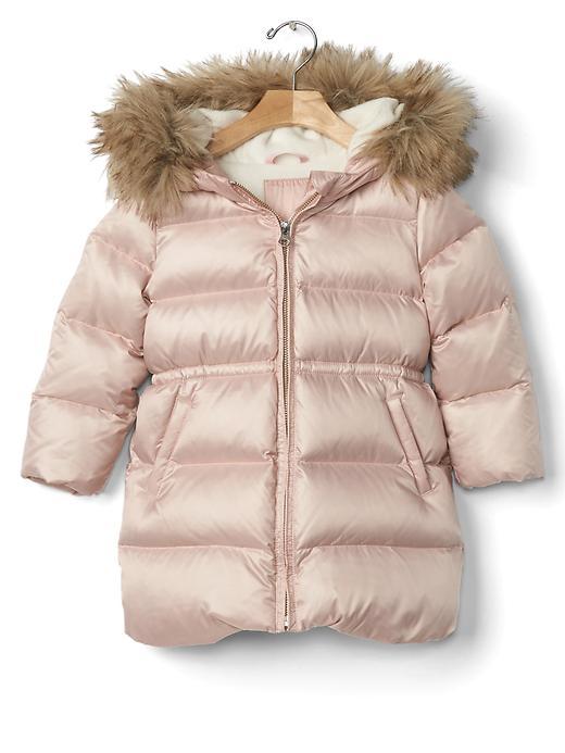 Gap Warmest Fur Lined Long Puffer - Pink Champagne