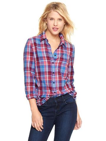 Gap Fitted Boyfriend Plaid Shirt - Red Plaid