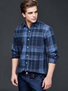 Gap Men Linen Cotton Plaid Standard Fit Shirt - Blue Multi Plaid