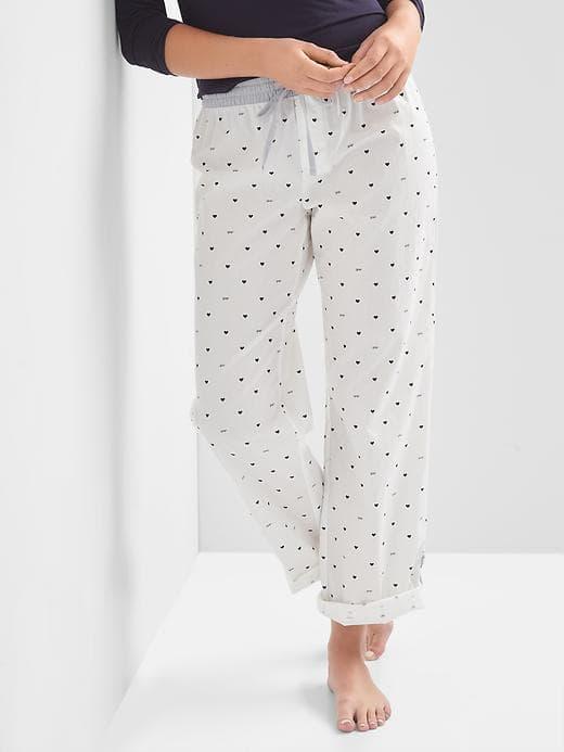 Gap Women Poplin Roll Sleep Pants - Gap Print Milk White