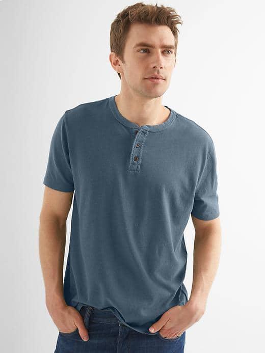 Gap Men Linen Cotton Short Sleeve Henley - Night