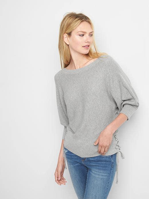 Gap Women Side Lace Boatneck Top - New Heather Grey