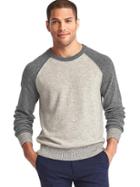 Gap Men Merino Wool Blend Colorblock Baseball Sweater - Light Gray