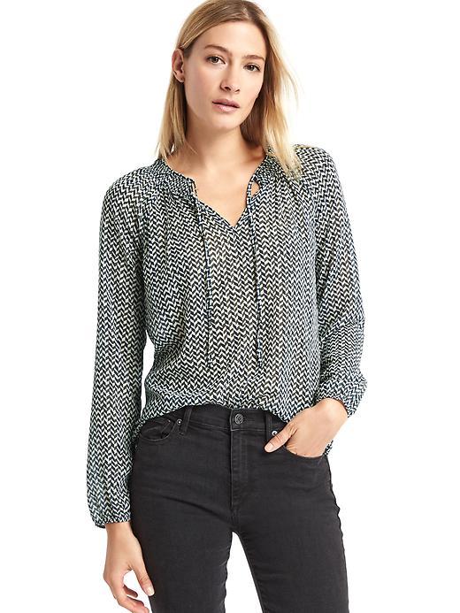 Gap Women Geo Print Smock Blouse - Blue Geo