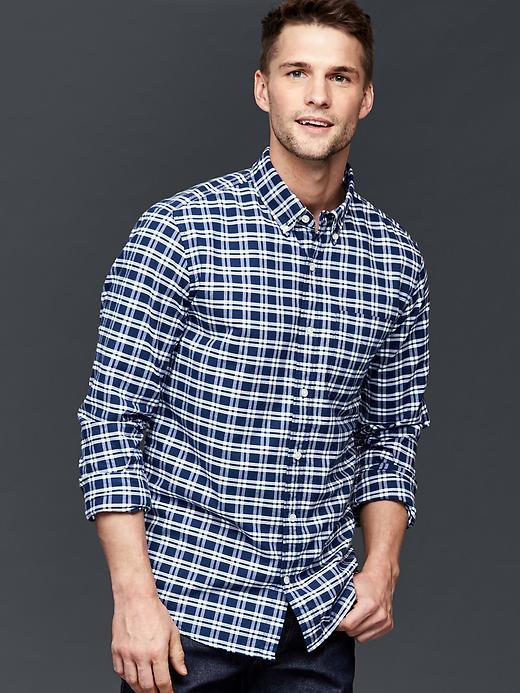 Gap Men Plaid Button Down Oxford Shirt - Comet Blue
