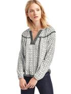 Gap Women Geo Embroidered Peasant Blouse - Grey Print