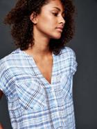 Gap Women Drapey Plaid Popover - Light Blue Plaid