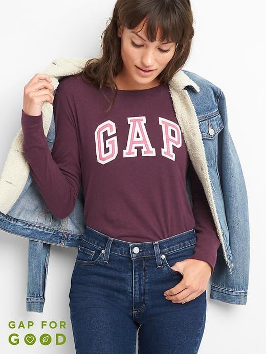 Gap Long Sleeve Logo Tee - Burgundy Heather