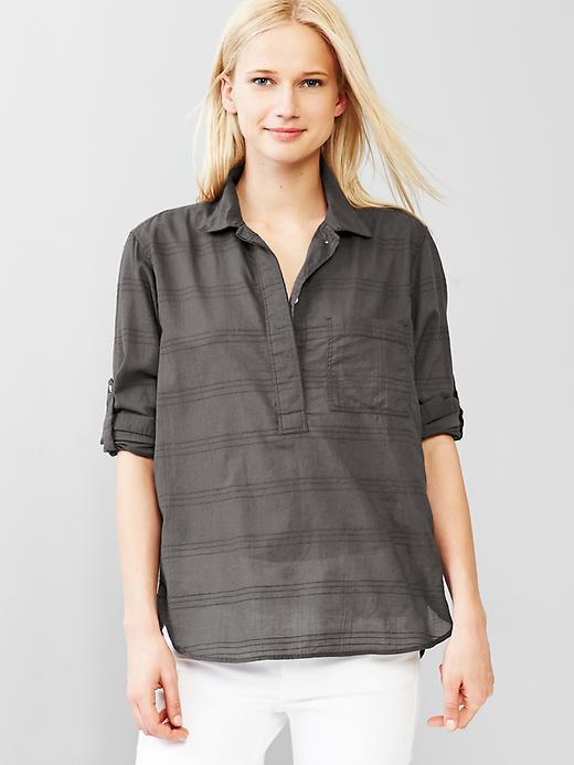 Gap Women Dobby Lightweight Henley Shirt - Soft Black