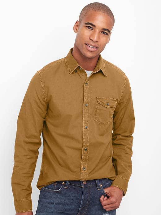 Gap Men Oxford Garment Dye Slim Fit Shirt - Palomino Brown
