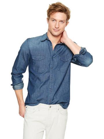 Gap 1969 Iconic Dot Denim Shirt Slim Fit - Dot Print
