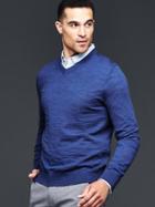Gap Merino Slub V Neck Sweater Slim Fit - Bright Blue