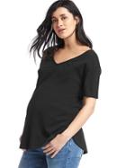 Gap Women Short Sleeve V Neck Vintage Wash Tee - True Black