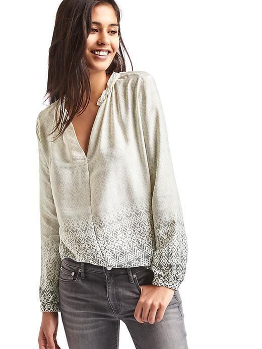 Gap Women Silky Split Neck Blouse - Black/beige Print