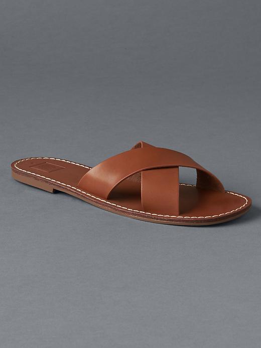 Gap Women Cross Strap Slides - Cognac