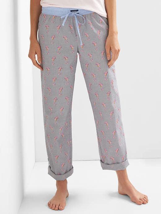 Gap Women Poplin Print Sleep Pants - Seahorse
