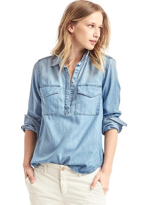 Gap Women 1969 Tencel Denim Utility Popover - Light Indigo