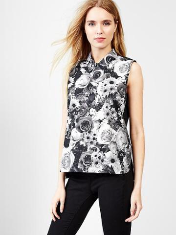 Gap Women Floral Collared Top - White & Black Floral