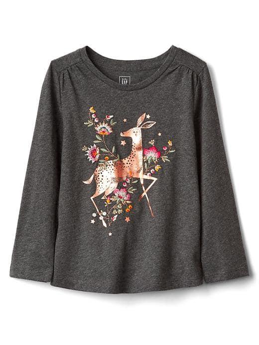 Gap Metallic Graphic Long Sleeve Tee - Reindeer Games