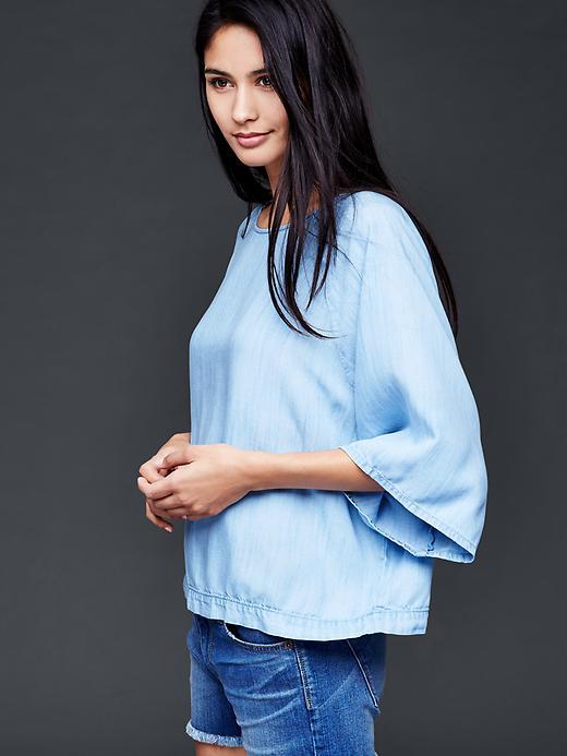 Gap Women 1969 Boxy Tencel Denim Top - Bleached Indigo