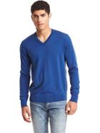Gap Men Merino Wool V Neck Sweater - Bright Blue