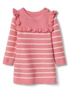 Gap Stripe Ruffle Sweater Dress - Pink Heather