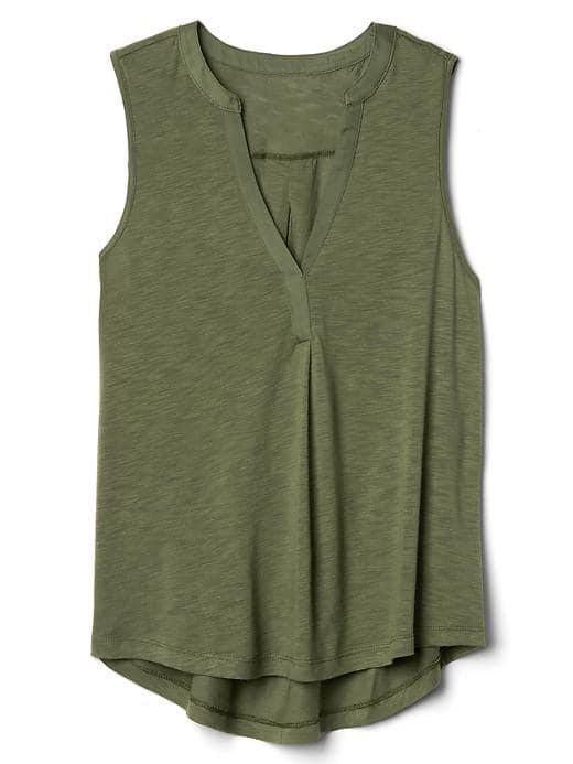 Gap Women Drapey Split Neck Tank - Army Jacket Green