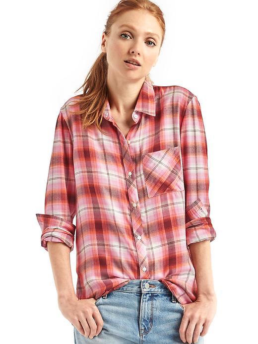 Gap Women Soft Plaid Boyfriend Shirt - Peach Ombre