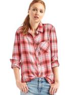 Gap Women Soft Plaid Boyfriend Shirt - Peach Ombre