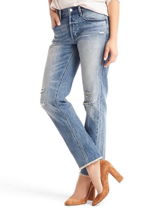 Gap Women Original 1969 Vintage Straight Destructed Jeans - Light Indigo
