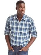 Gap Men Indigo Plaid Western Slim Fit Shirt - Elysian Blue