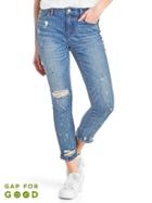 Gap Women Washwell Mid Rise Paint Splatter Best Girlfriend Jeans - Medium Indigo