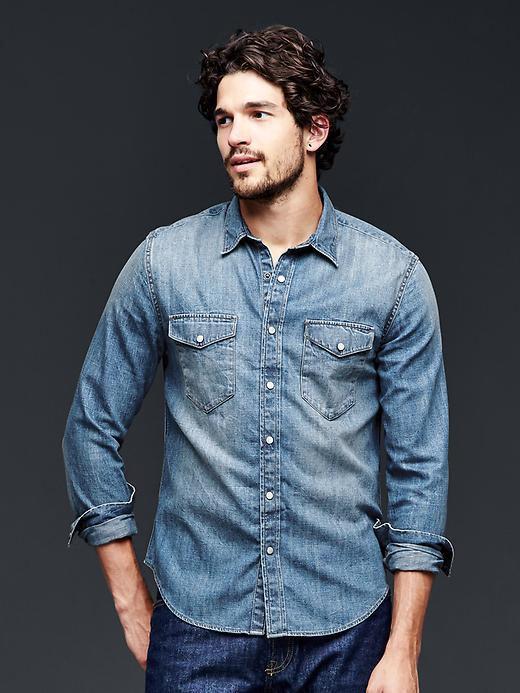 Gap Men 1969 Western Denim Shirt - Medium Indigo