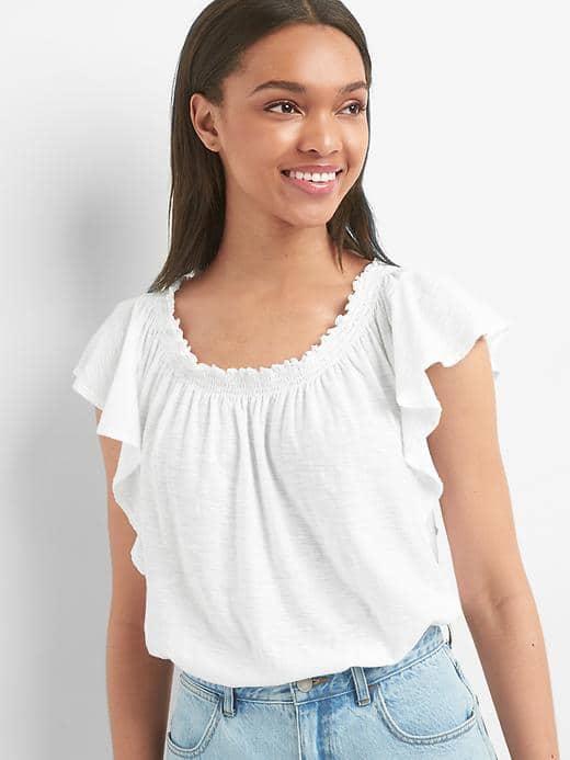 Gap Women Smocked Flutter Sleeve Top - White