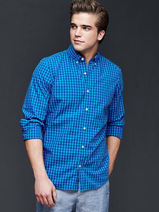 Gap Men True Wash Gingham Slim Fit Shirt - Azure
